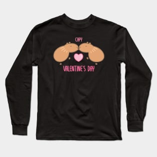 Capybara Couple in Love Kissing on Valentine's Day Long Sleeve T-Shirt